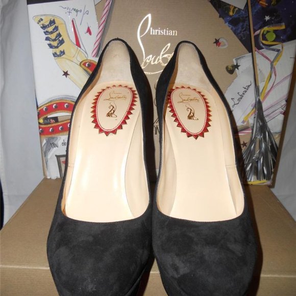 Christian Louboutin BOIS DORE 20ANS Black Suede Platform Heels Pumps Shoes - Picture 6 of 11
